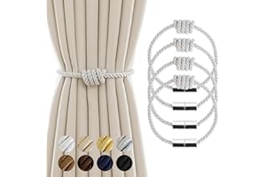 Contoeey Curtain Tiebacks Magnetic Decorative Curtain Tie Backs for Curtains 4 Pack Rope Curtain Holders for Drapes Outdoor Curtain Holdbacks, White