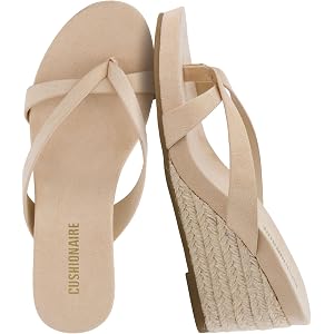 CUSHIONAIRE Ferry Espadrille Wedge Sandals for Women, Thong Platform Flip Flops with Cross Strap and Slip-On Design