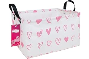 INGHUA Rectangular Storage Basket Fabric Organizer Bin for Toys,Books,Clothes,Gifts,Pets-Perfect for Home,Office,Nursery,Dorm,Shelf(Rec-Pink hearts )