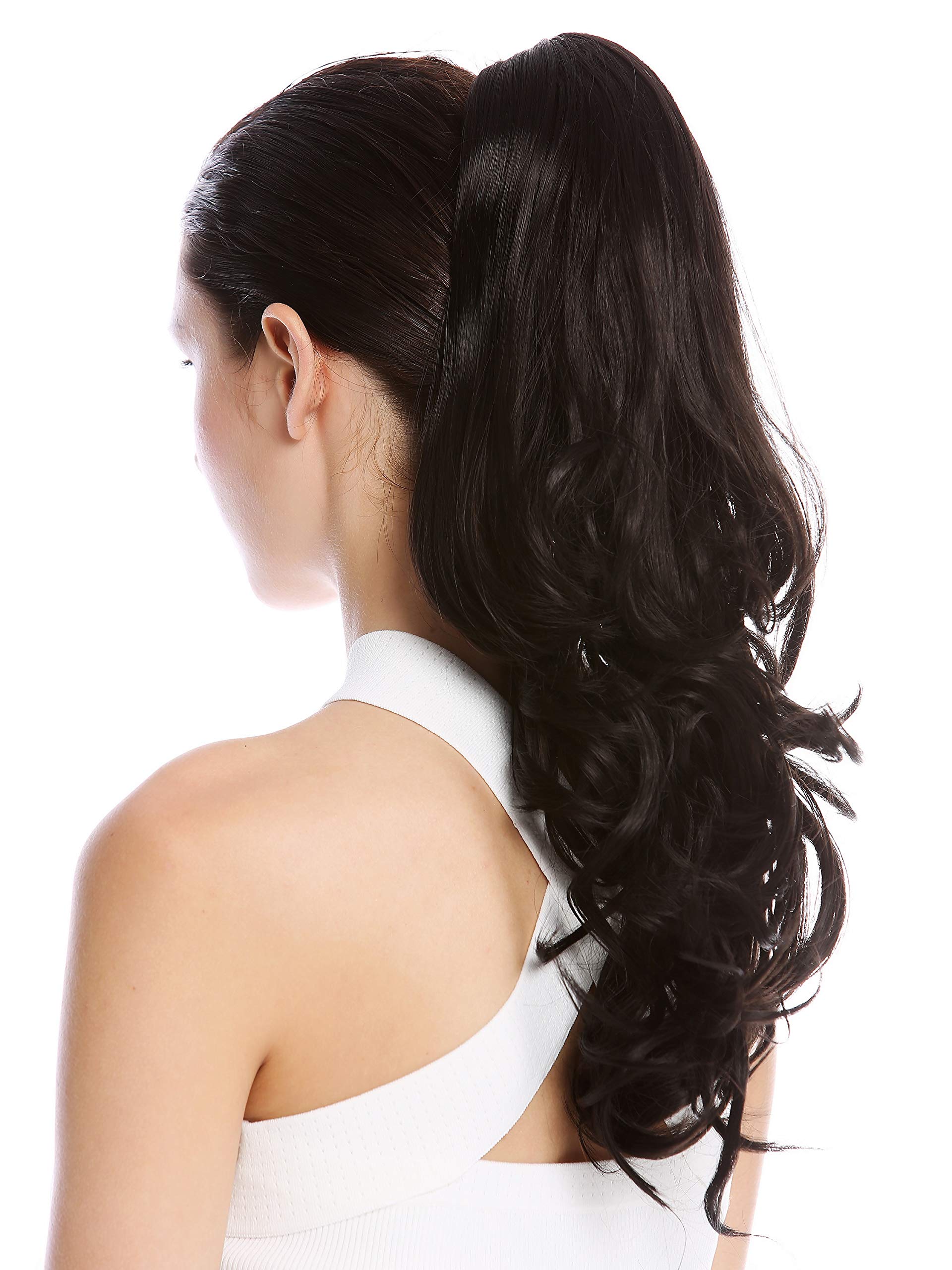 WIG ME UP - MKB-30-V-2 Ponytail Hairpiece Extensions optional Combs & Clamp long wavy slightly curled black 17inch