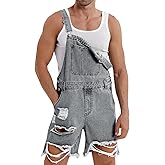 Runcati Mens Denim Shorts Bib Overall Jean Romper Casual Loose Fit Walkshort Button Pockets Summer Jumpersuit