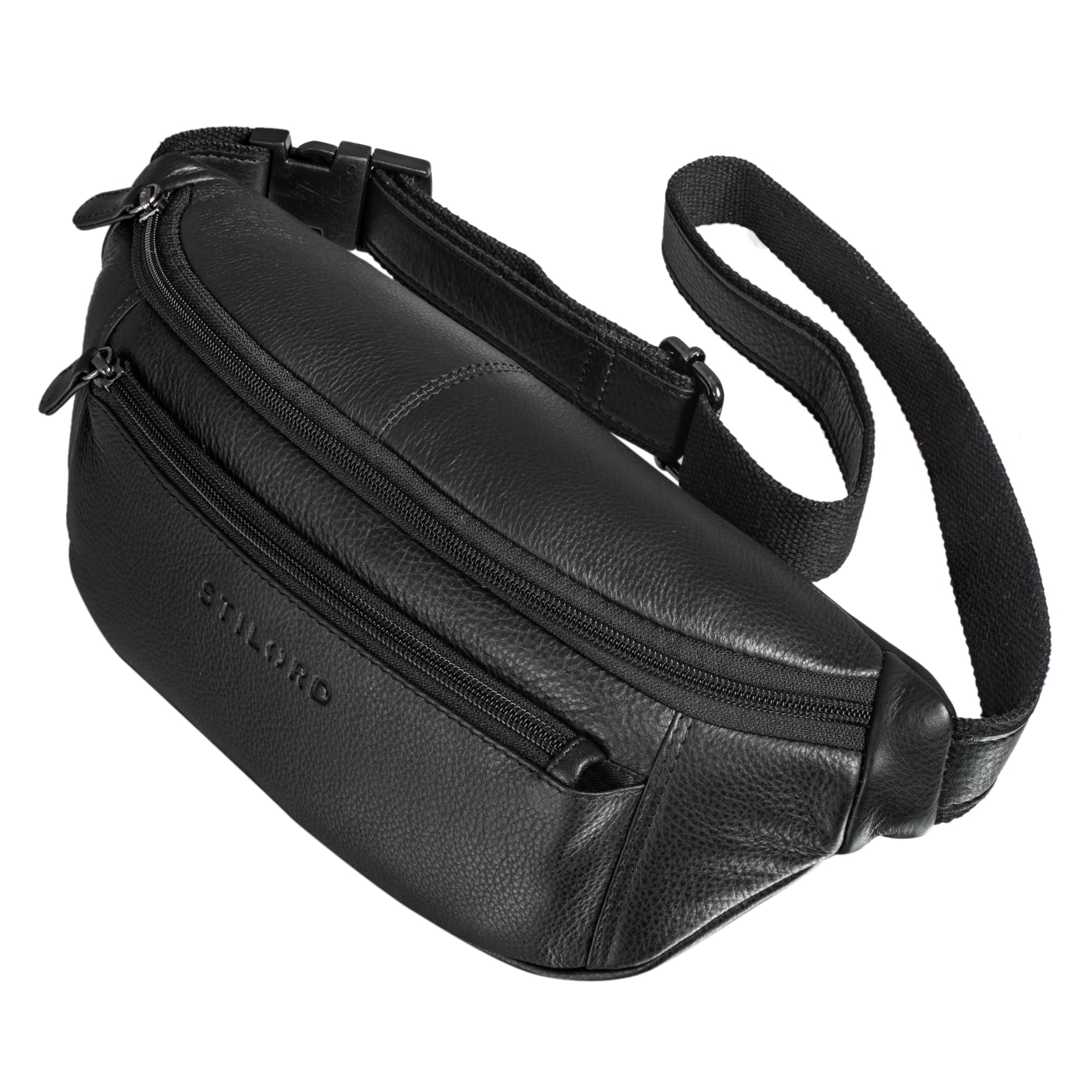 STILORD "Bryce" Vintage Fanny Pack Leather Belt Bag Large Vintage Bum Bag for Men Women Hip Bag Belt Bag Pouch for Jogging Festival Travel Colour:Black