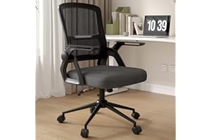 naspaluro Office Computer Desk Chair Ergonomic Mesh Flip-Up Arms Comfy Chair with Mid Back Cushion Lumbar Support Adjustable Height Tilt Swivel Chair for Home Bedroom Study Working, Black