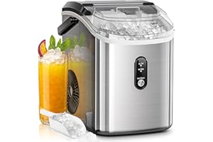 AGLUCKY Nugget Ice Makers Countertop,Portable Pebble Ice Maker Machine with Soft Chewable Ice,35Lbs/24H,One-Click Operation,Self-Cleaning,Crushed Ice Maker for Home/Kitchen(Stainless Steels Silver)