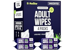 MEDSTAR Adult Wipes for Elderly 4 Pack - Extra Large Extra Thick No-Rinse Bathing Wet Wipes for Adults - Incontinence Shower Alternative Disposable Washcloths - Fragrance-Free XXL