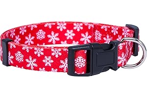 Native Pup Christmas Dog Collar- Winter Holiday Collars for Pets- Xmas Gift for Puppy- Santa, Reindeer, Snowman, Candy Cane, Red Green- Girl Boy- Small, Medium, Large Breeds (Red Snowflake, Medium)