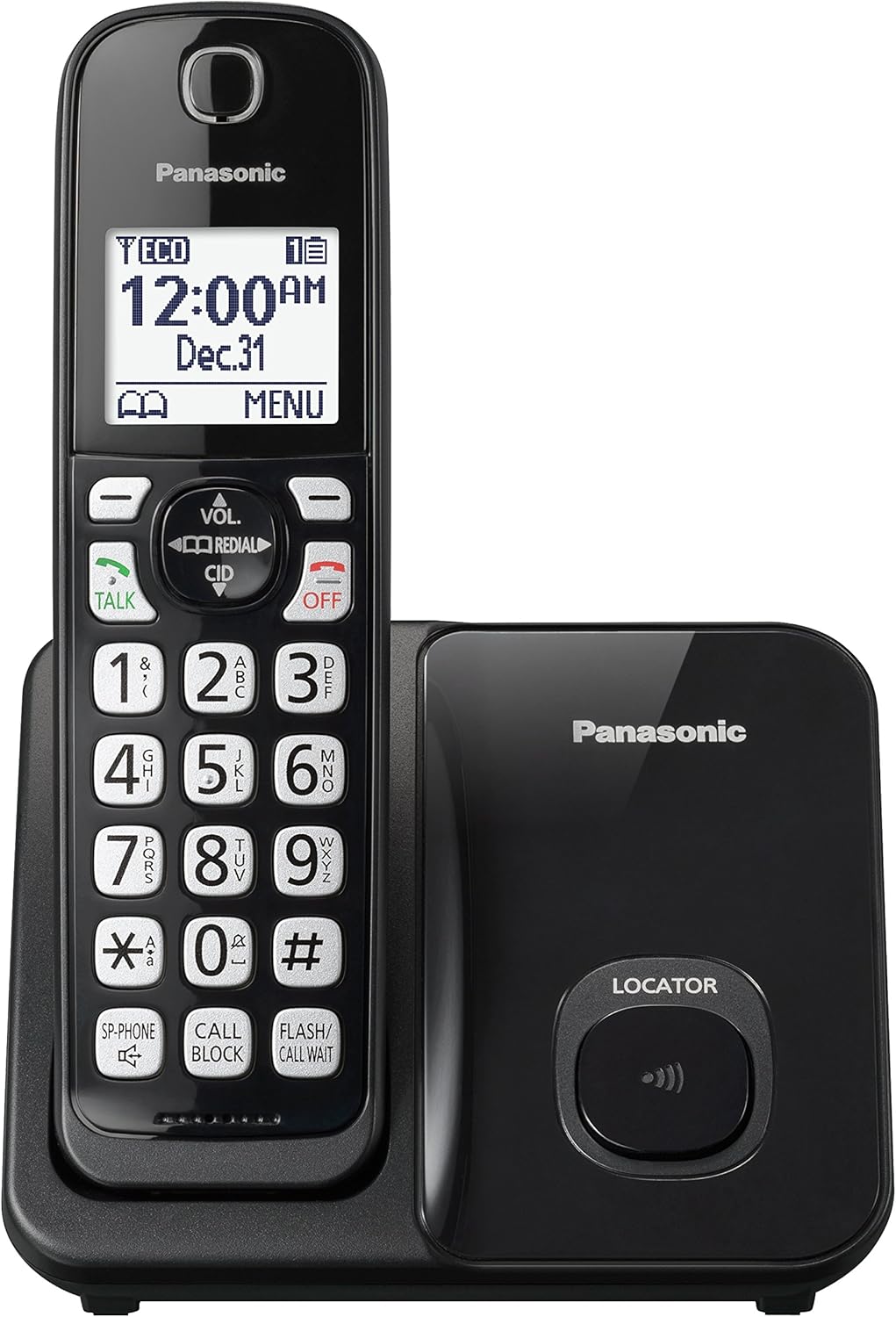 Panasonic Expandable Cordless Phone System with Call Block and High Contrast Displays and Keypads - 1 Cordless Handset - KX-TGD510B (Black): Electronics