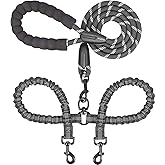 iYoShop Double Dog Leash, 360&deg; Swivel, No Tangle, Medium, 8-35 lbs, Black | Dual Leash for Two Dogs, Split Leash, Shock-Absorbing Bungee, Padded Handle, Heavy-Duty Rope