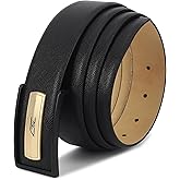 GIL Premium Men's Leather Belt, Black, Metal Buckle with Gold Accent Plate, Classic Dress Style