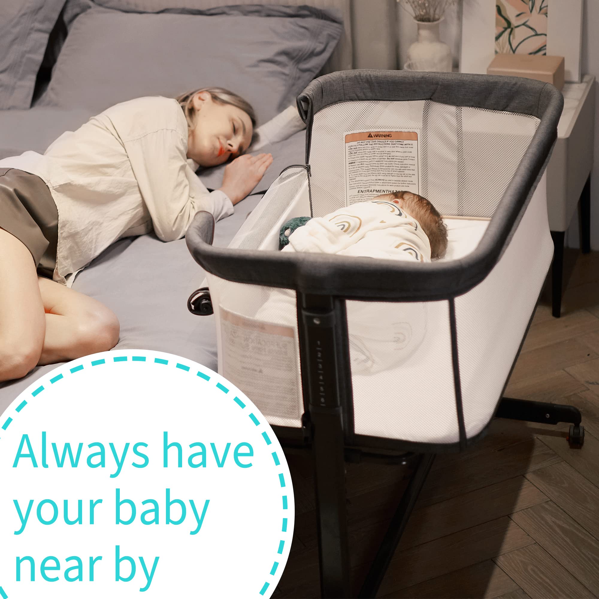 AMKE Baby Bassinets,All mesh Crib Portable for Safe Co-Sleeping,Adjustable Bedside Sleeper,Baby Bed for Infant Newborn