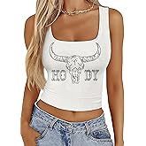 YHHR Cowgirl Tank Top for Women Western Sleeveless Crop Tank Top Country Concert Shirt Cowboy Skull Graphic Outfits