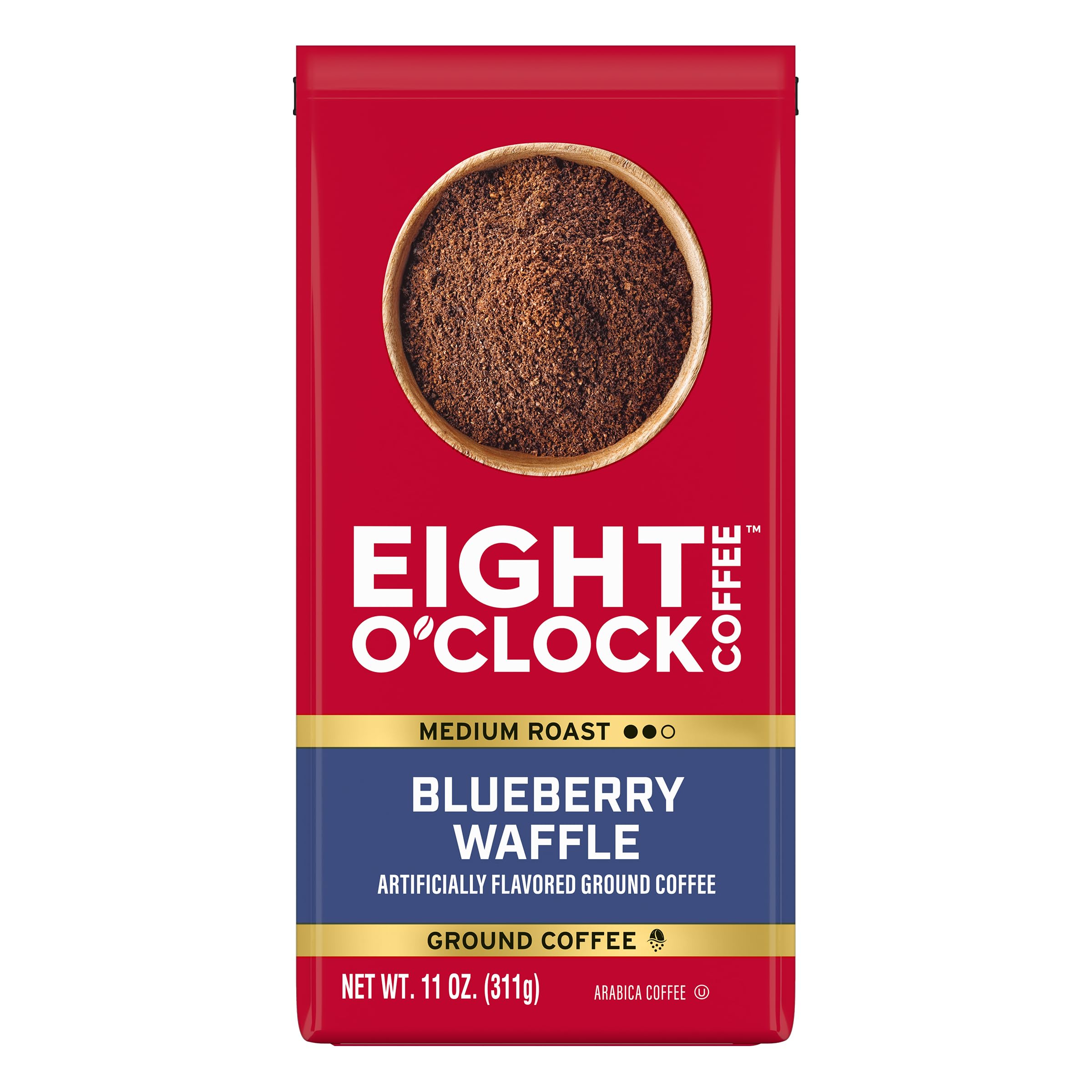 Eight O' Clock Coffee Blueberry Waffle Ground Coffee, Medium Roast, 11 Ounce (Pack of 6) - Fruity, Toasty, Buttery Image