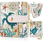 Jogjam Sea Turtle Rfid Women Wallet, Small Slim Thin Credit Card Wallet, PU Leather Bifold Cash Zipper Coin Pocket ID Window for Female Ladies Teen Girls Girly