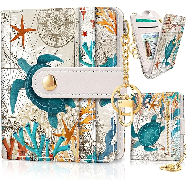 Sletend RFID Blocking Card Holder – Ocean Sea Shark Leather Zipper Wallet For Women (Compact Multi-Slot)