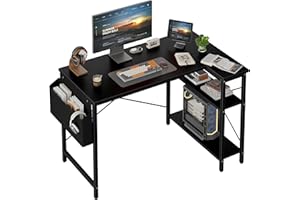 Grandder L Shaped Computer Desk with Reversible Shelves, 40 Inch Small Corner Desk with Storage Bag, Gaming Desk Computer Tab
