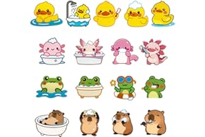UNEEDE Bathtub Non Slip Stickers, 17-Pack Cute Axolotl, Duck, Capybara, Frog Decals, Shower Floor Non Slip Stickers, Textured Surface Anti Slip Shower Stickers, Safety Grip with Premium Scraper