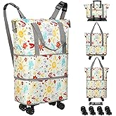 VOOWO Rolling Duffel Bag with Wheels - Foldable Expandable Duffle Bag with Wheels for Travel, Rolling Luggage Bag Carry On Bag with Wheel, Large Rolling Backpack Weekend Bag for Men Women (Flower)
