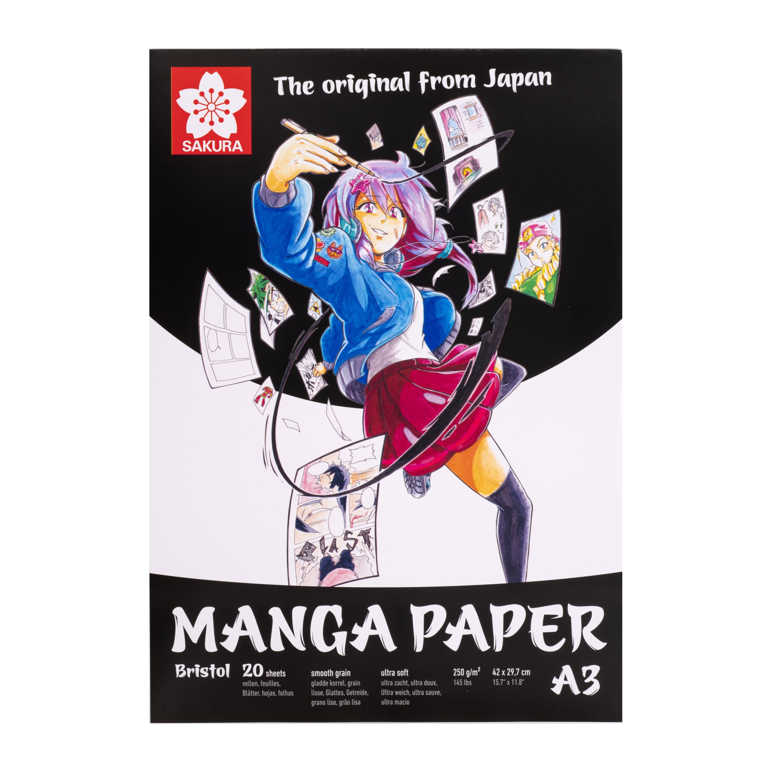 Sakura Manga Paper Pad - A3 42x29.7cm - 250g - 20 Sheets - Ideal for Drawing & Sketching