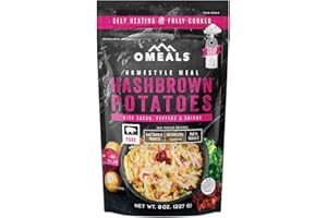 OMEALS Hashbrown Potatoes w/Bacon, Onions & Peppers-MRE-Premium Outdoor Food-Extended Shelf Life-Fully Cooked w/Heater-No Refrigeration-Outdoor Enthusiasts, Travelers, Emergency Supplies USA Made