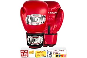 ULTIMATE KNOCKOUT Kids Boxing Gloves - Youth Training Gloves for Kickboxing, MMA - Beginner to Pro Level Heavy Bag Gloves - Home Gym Training & Sparring with Ultra Wide Wrist Support