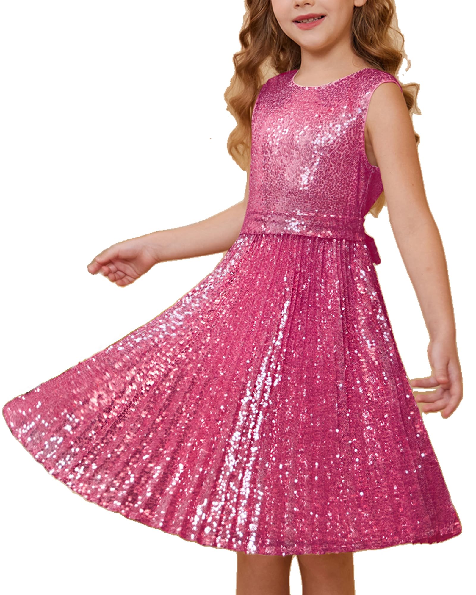 GRACE KARIN Hot Pink Dress for Girls Kids Sequin Prom Party Graduation Fancy Dresses Size 6-7 Image