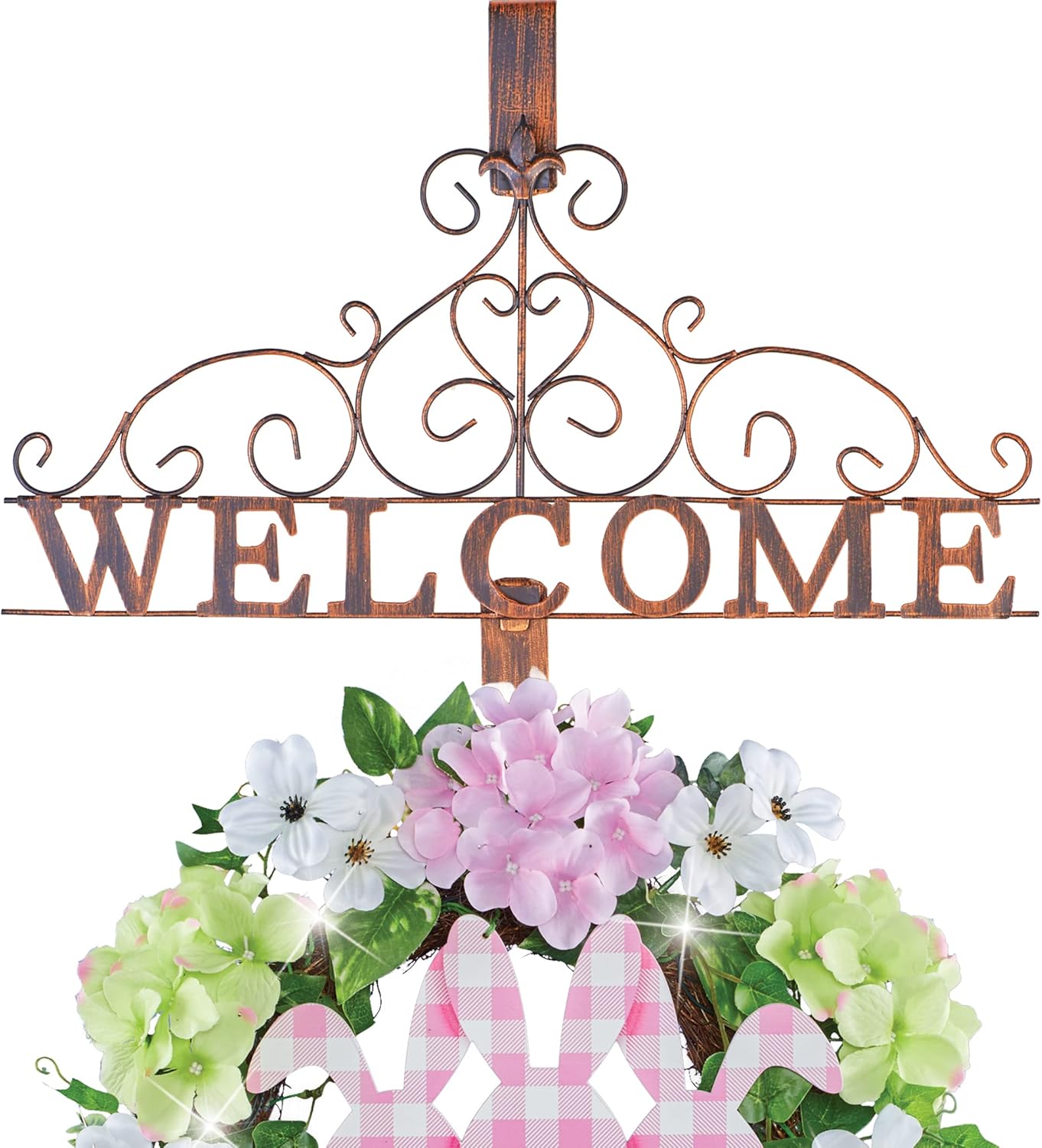 Wreath Hangers - Collections Etc Over The Door Bronze-Style Finish Welcome Wreath Hanger