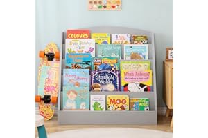 TOETOL Kids Bookshelf Toddler Bookshelf for Rooms White Book Display Shelve for Classroom, Kids Bedroom, Nursery-5-Tier (Grey)