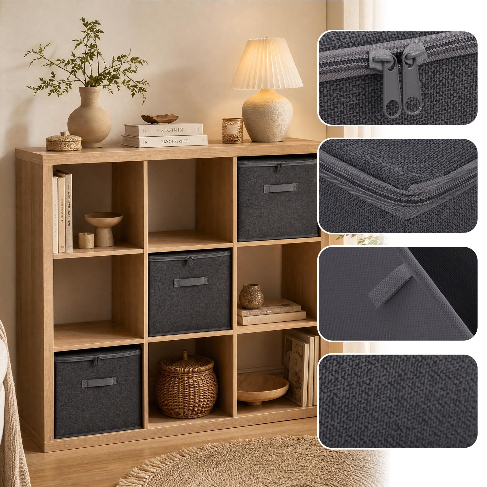 Sekey Aufbewahrungsbox mit Deckel, Faltbare Stoff Box mit Griffen, Aufbewahrungskiste & Organizer für Kleidung im Kleiderschrank & Spielzeug im Kinderzimmer - 3er Set, 50x30x30cm, Schiefergrau 5