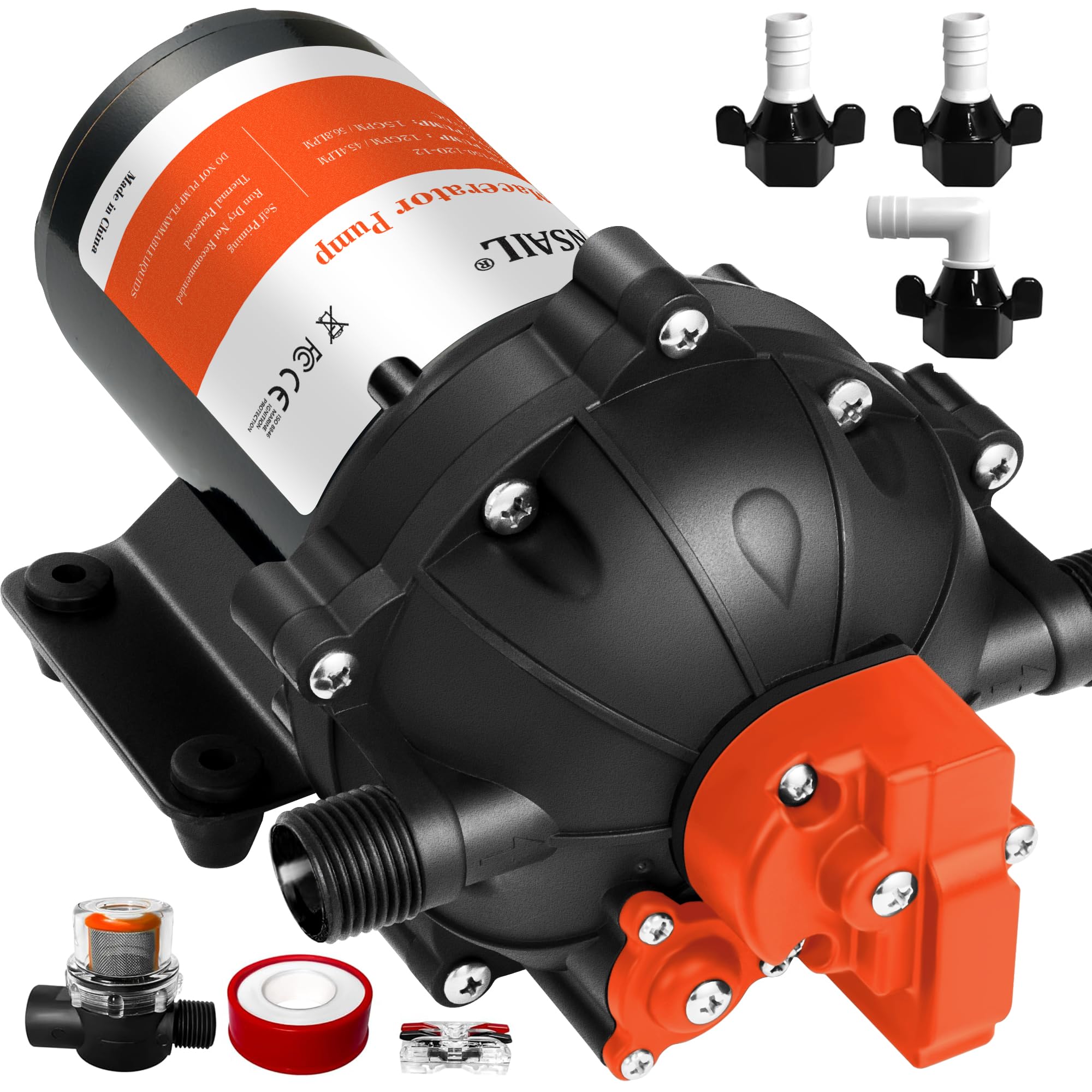 Photo 1 of [Upgraded Version] 12V DC Self-Priming Diaphragm Water Pump,40-80 PSI Continuously Adjustable,7.0GPM Water Flow,RV Fresh Water Pump with Automatic Pressure Switch for RV, Yacht, Camper