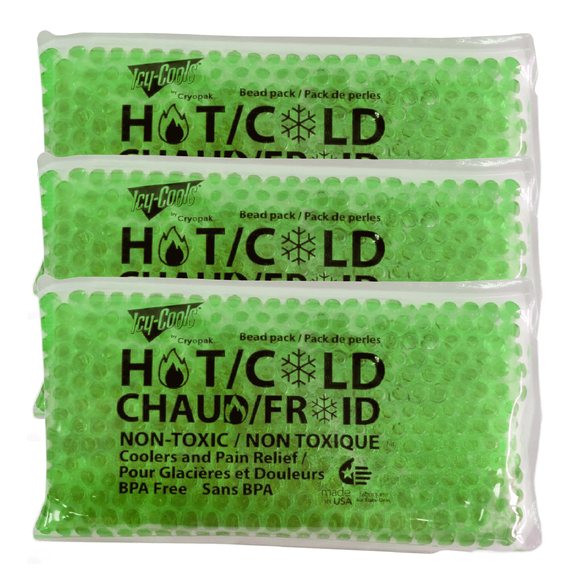 Photo 1 of ICY-COOLS Multi-Use Bead Gel Ice Packs for Injuries Reusable and Long Lasting (3 Pack) for Hot or Cold Therapy or as Cooler Ice Packs, (Green)