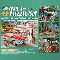 Bits And Pieces 4-in-1 1000 Piece Jigsaw Puzzle Set – Village Memories By Trevor Mitchell
