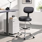 JAMFLY Office Drafting Chair with Backrest and Adjustable Footrest, Black | Rolling Casters, Height Adjustable, Chrome Base, Round Padded Seat, Home or Office Use