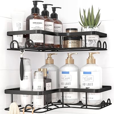 Kitsure Corner Shower Caddy 2 Pack Rustproof Organizer 20lb Adhesive Black
