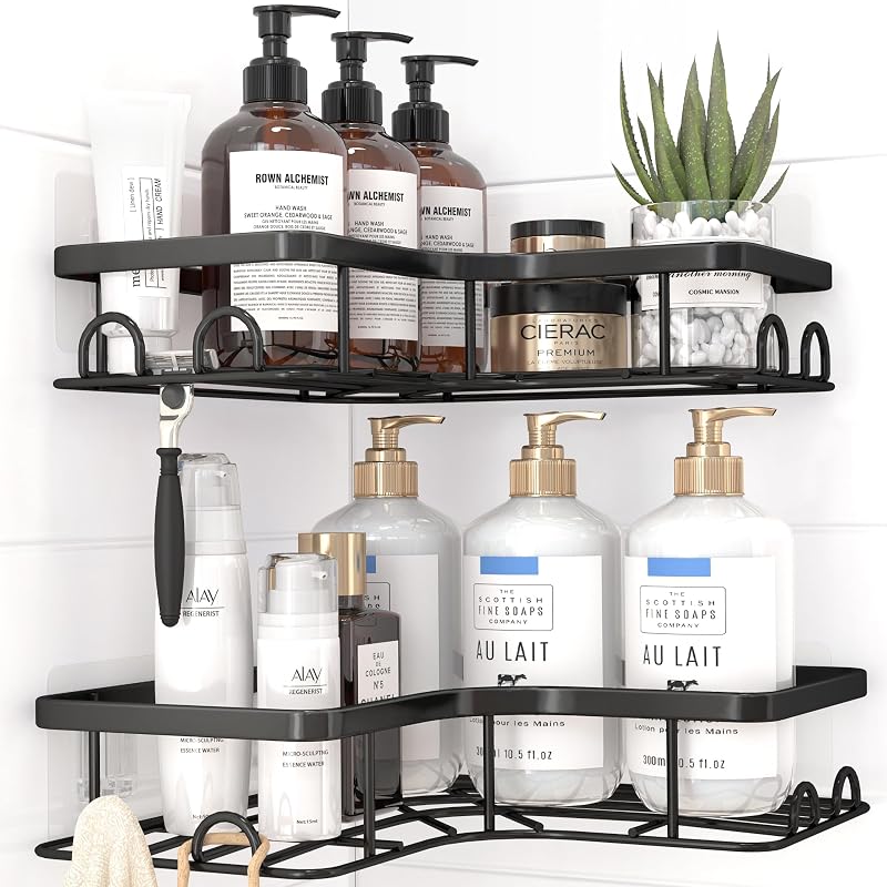 Kitsure Corner Shower Caddy 2 Pack Rustproof Organizer 20lb Adhesive Black
