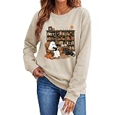 Halloween Sweatshirts Women Ghosts Reading Books Graphic Pullover Tops | Cute Spooky Sweater,Long Sleeve Shirts,Fall Gift Crewneck Clothes,Spooky Season,Spooky Bookish Shirts