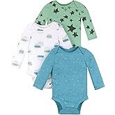 Lamaze baby-boys Super Combed Natural Cotton Long Sleeve Bodysuit, Snap Closure, 3 Pack