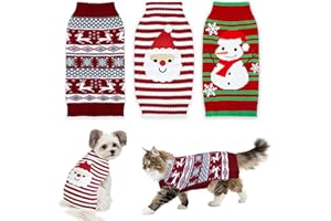 GOYOSWA 3 Pack Cat Christmas Sweater, Knit Pet Cat Sweaters Warm Coat Clothes Santa Reindeer Snowman Christmas Sweater Outfit for Cats Kitten Puppy L