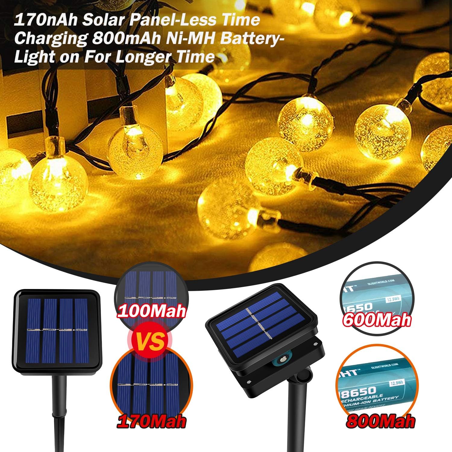 Solar String Lights Garden,Waterproof 50 LED Crystal Ball LED Fairy Lights,8 Modes Outdoor Solar Powered Decorative Lighting for Tree Patio - Image 5