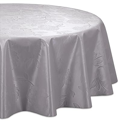 Wachstuchtischdecke OVAL RUND ECKIG Motiv u. Größe wählbar, Tischdecke abwischbar (Oval 130x180 cm Reliefdruck - Blume Silber
