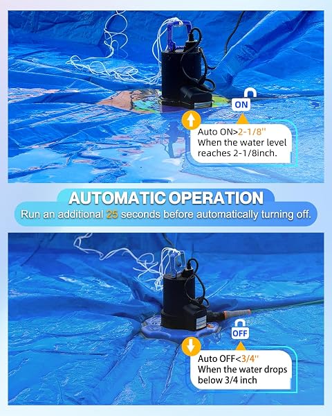 AUTOMATIC POOL COVER PUMP – 1 HP 5000 GPH SUBMERSIBLE WATER PUMP WITH CHECK VALVE AND 3 ADAPTERS, 29.5FT CORD FOR PUMPS ABOVE GROUND AUTOMATIC ON/OFF SYSTEM, SUMP PUMP FOR BASEMENT FLOODS, POND PUMP