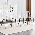 Baysitone Clear Dining Chairs Set of 4, Modern Kitchen Chairs with Transparent Seat, Acrylic Accent Side Chairs with Plating Metal Legs for Dining Room, Kitchen, Living Room with Black