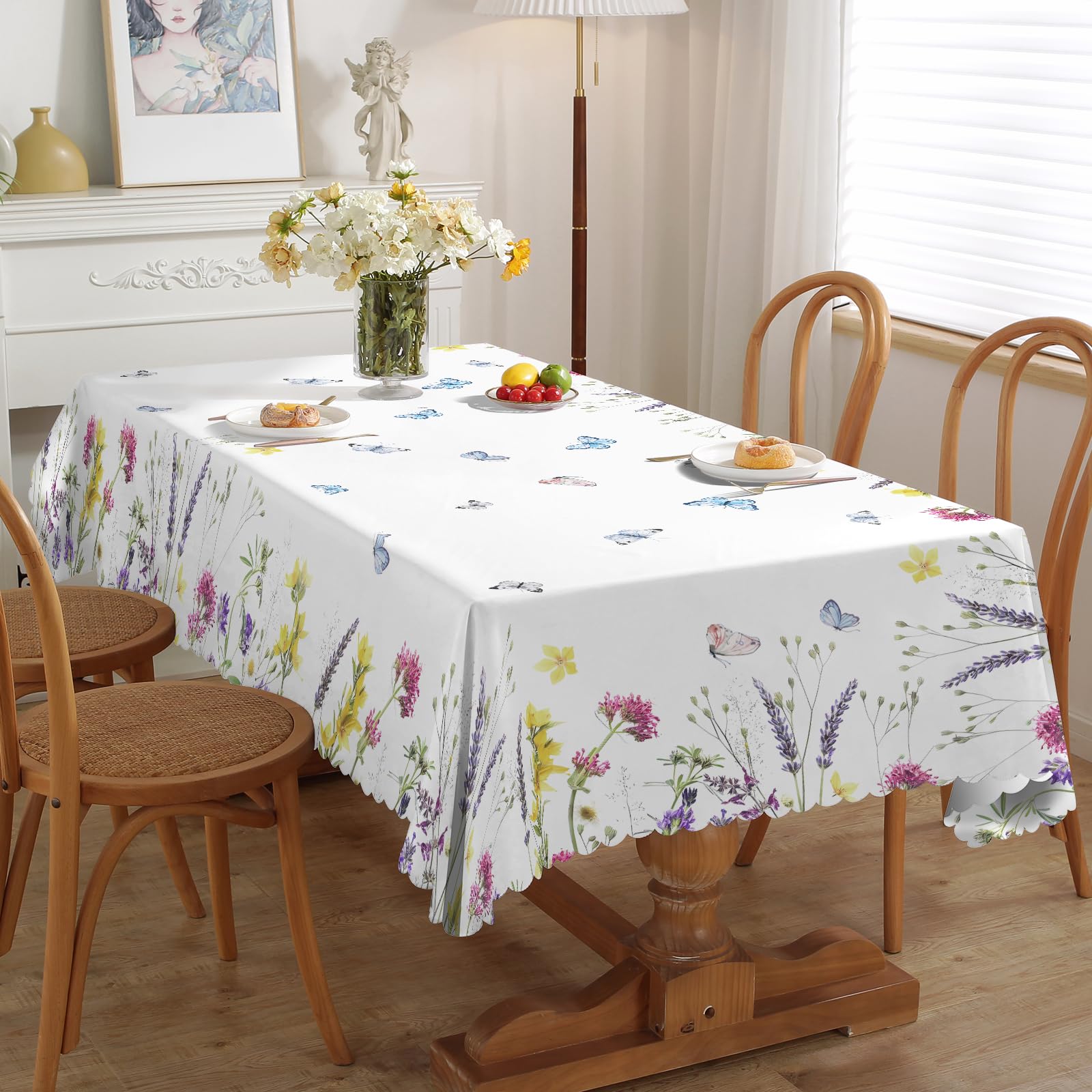 iEvery Floral Lavender Tablecloth Rectangular Wipe Clean Table Cloth Polyester Waterproof Circular Table Cover Wipeable for Home Dinning Kitchen Garden Picnic Patio Party Outdoor, 140x180cm — image 1