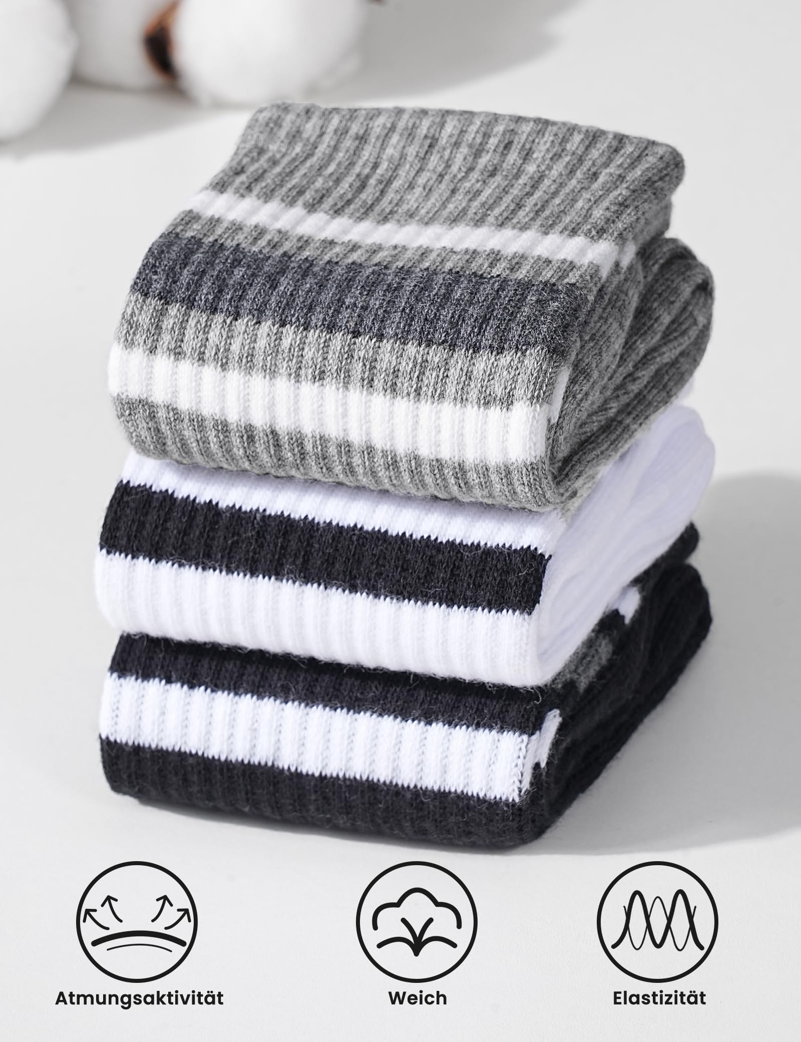 Auranso 6 Paar Socken Jungen Tennissocken Kinder Sportsocken Kindersocken Mädchen Baumwolle Socke für Kinder 4-14 Jahren 27-38, Schwarz, 35-38 4