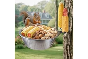 TKMSV Squirrel Feeder with 8.5" Colander Bowl Tree/Fence Mounted, 2 Corn Cob Spikes for Various Food Backyard, Metal Squirrel Feeders for Outside, Removable Feed Bowl Nice to Clean/Refill,1 Set