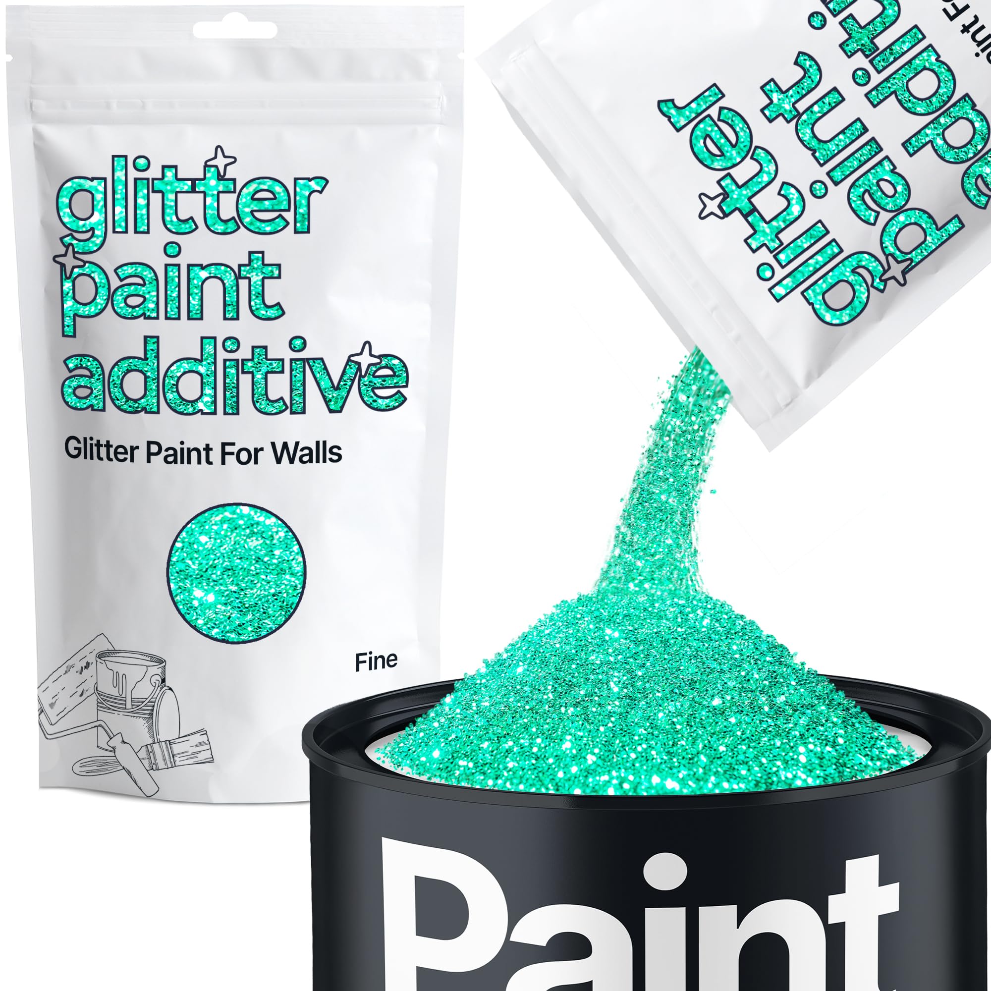 Hemway Turquoise Blue Glitter Paint Additive Fine 100g for Adding Sparkle to Paints & Varnish | Paint Walls Sparkly Add to Emulsion, Acrylic or Lacquer Indoor