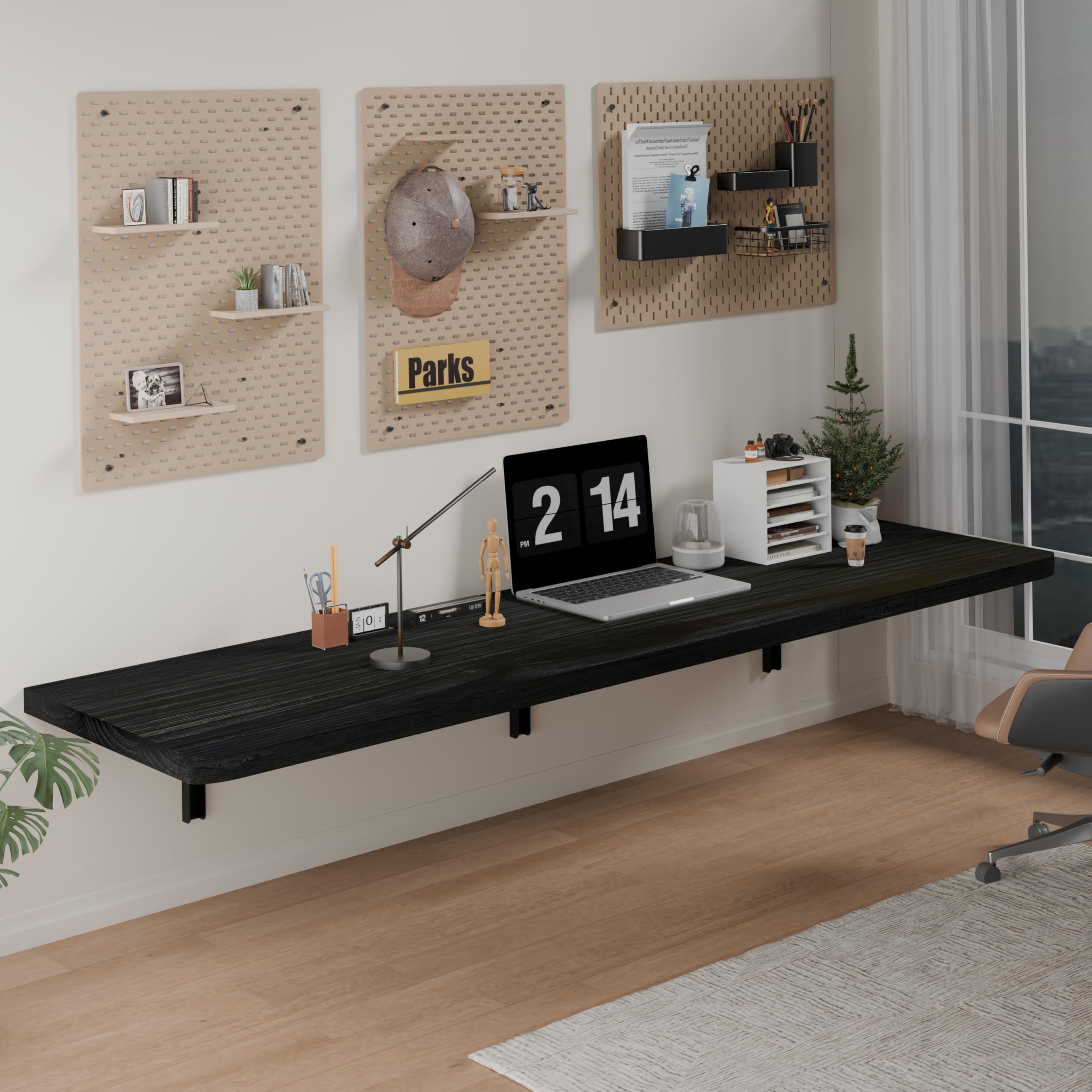 Photo 1 of ** No mounting hardware **
 IAE Wall Mounted Folding Table with Pine Wood,60" x 16" Floating Wall Desk,Laundry Folding Table with Shelf Brackets,Fold Down Desk Shelf,Folding Workbench for Home,Dining,Laundry Room,Kitchen,Black