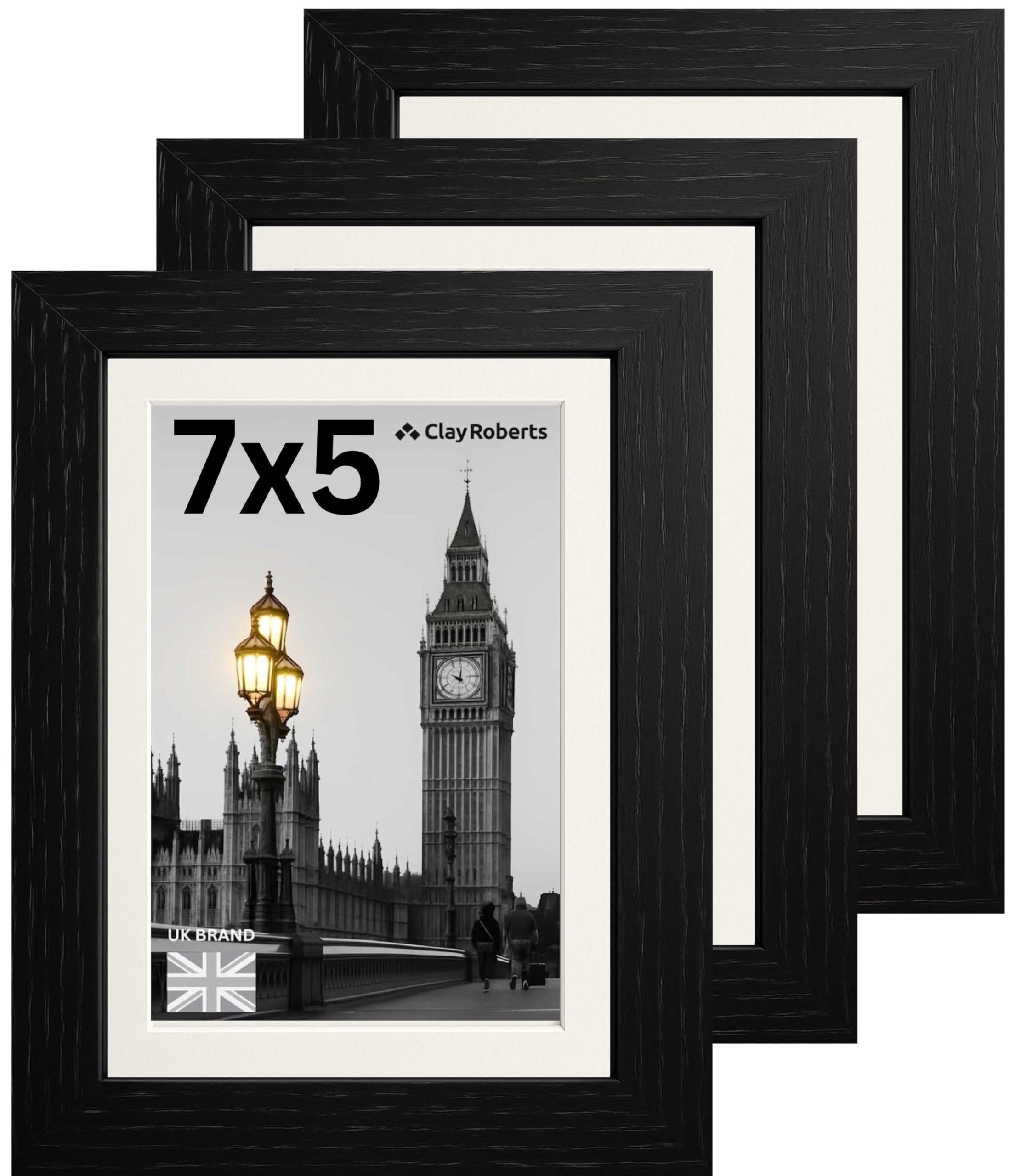 Picture Frame 7 x 5, Black, Pack of 3, Freestanding and Wall Mountable, 13 x 18 cm, 7x5 Picture Frames, Black 5x7 Photo Frames, 7x5 Photo Collage Gallery Display
