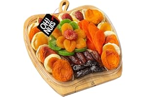 Oh! Nuts Dried Fruit Gift Basket - Gourmet Gift Baskets - Holiday Healthy Assortment Dried Fruits Gift Box - Crafted in the USA - Wooden Apple Shape Gift Tray - (Sunset Orange)