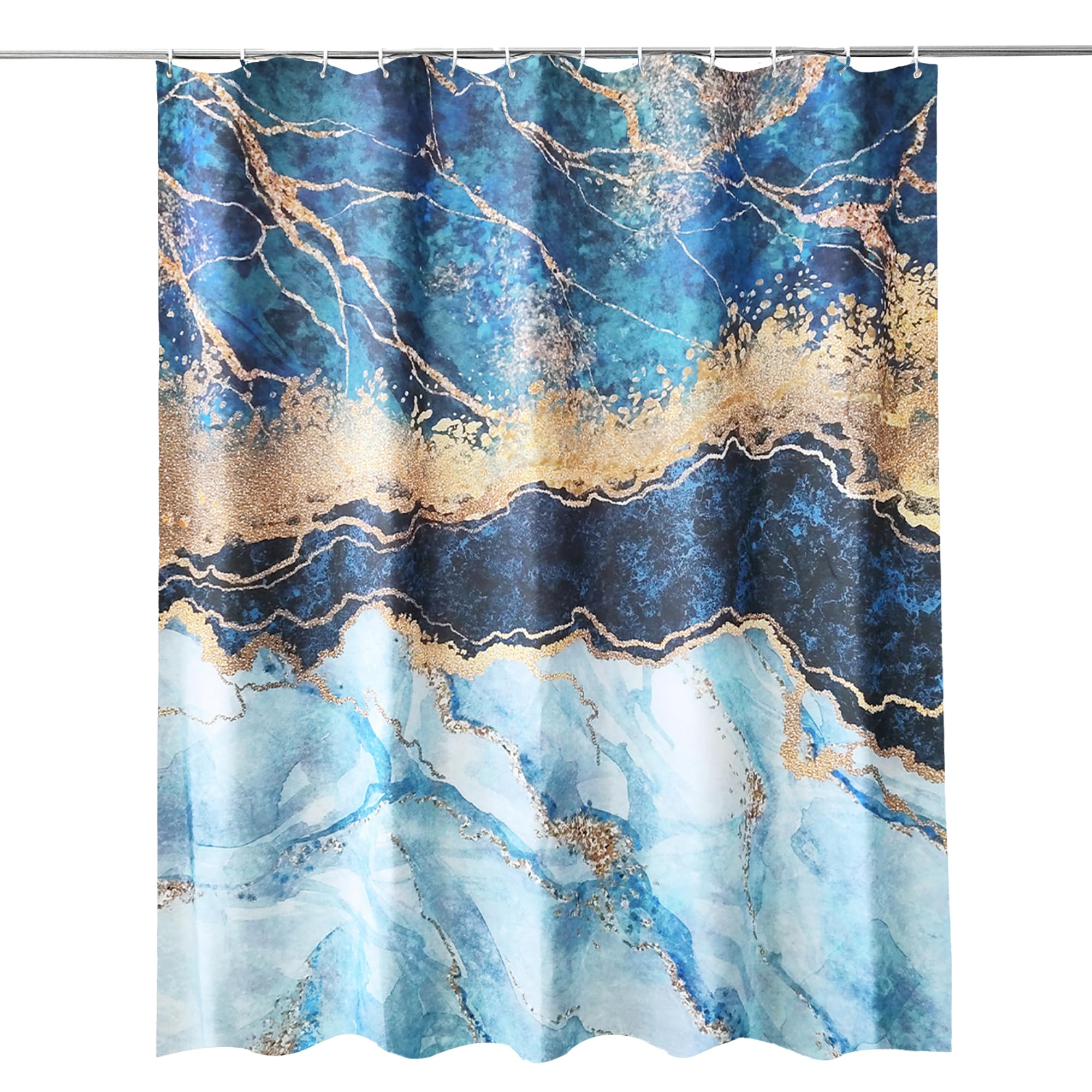Trimming Shop Marble Shower Curtain - White & Gold Polyester Fabric Bathroom Curtain, Mould Resistant, With 12 Hooks, Washable 180x180cm Long Shower Liner, Blackout Design for Stylish Bathroom