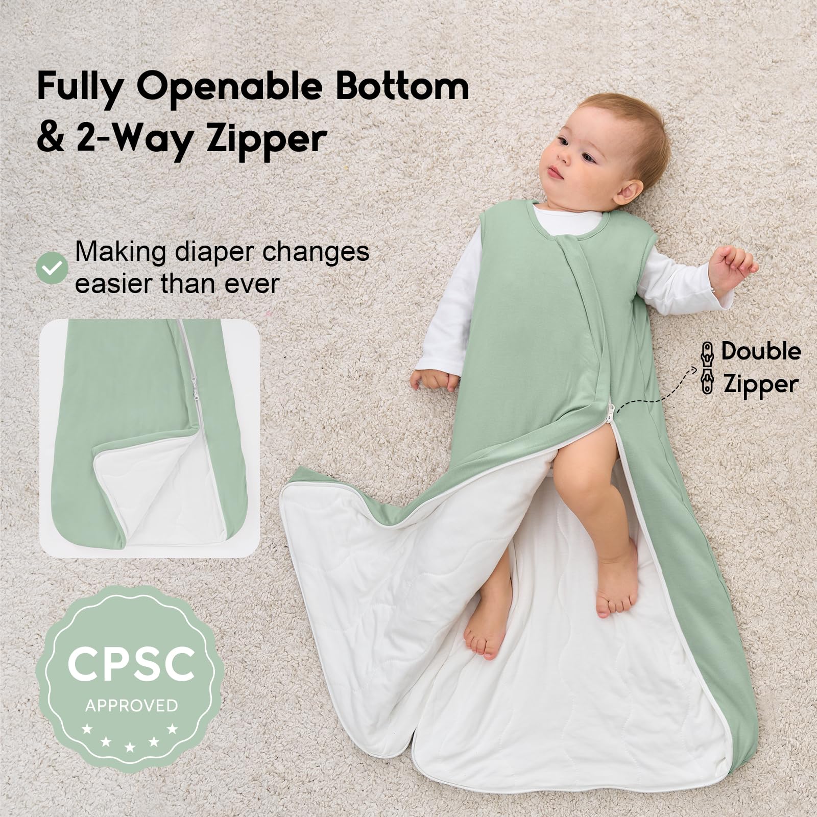 Yoofoss Rayon Made from Bamboo Baby Sleep Sack 6-12 Months 1.0 Tog Baby Wearable Blanket, Super Soft Infant Toddler Sleeping Sack 2-Way Zipper